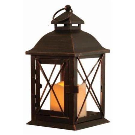 SMART DESIGN Smart Design 84035-LC Antique Brown Led Lantern With Timer Candle - 10 In. 84035-LC